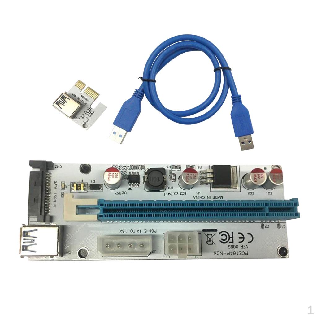 

PCIE Express 1x To 16x Extender Riser Card USB 3.0 Cable Red синій
