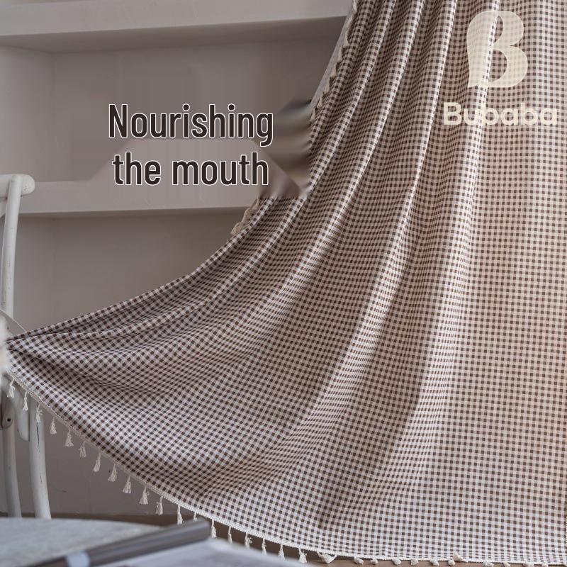 Bu Baba Orange Plaid Tassel Curtains - Semi-Shading, Decorative for Living Room, Bedroom, Kitchen, Balcony