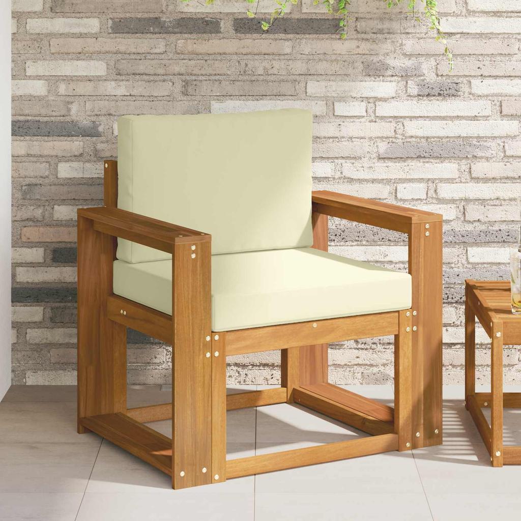 Outdoor Sofa Solid Acacia Wood and Polyester Natural