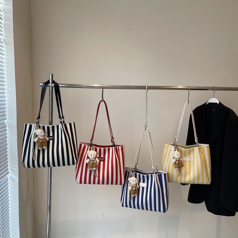 Summer Tote Bags for Woman 2025 Stripe Designer Shoulder Shopper Storage Bag Women Casual Canvas Handbag