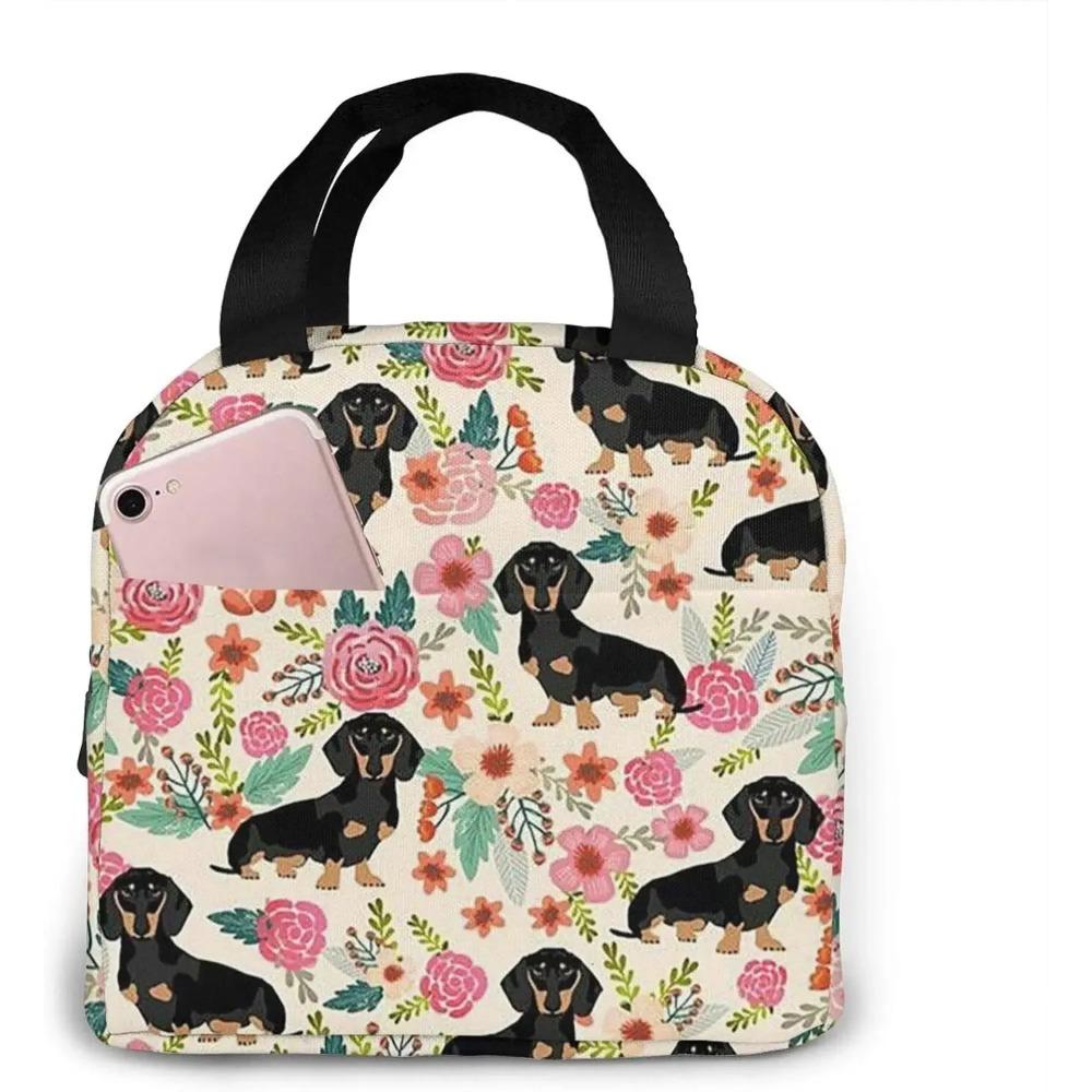 Xmas Cute Dachshund Dog Lover Animal Lunch Bag Small for Men Women Kids Outdoor Picnic Work School Lunch Box Bag Insulated Gift