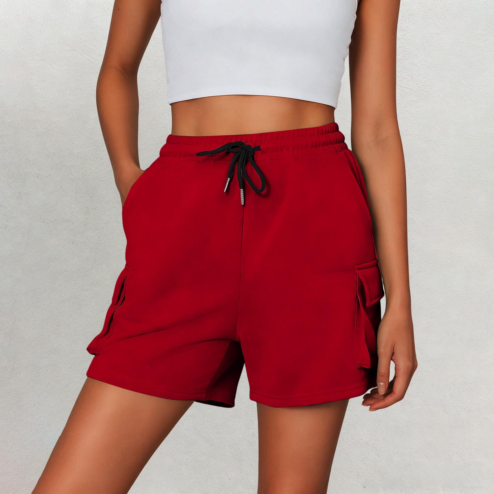 

Women s Casual Loose Beach Pants Color Loose Casual Fifth Pants Pockets Linen Shorts XL червоний