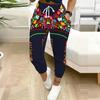 Sommer Damen Blumenprints Bedruckte Jogginghose Lockerer Schnitt Kordelzug Jogginghose Elastischer Bund Tägliche Lässige Hose
