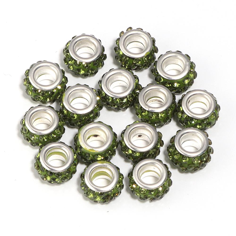 20pcs 11mm Rhinestone Polymer Clay Beads Round Big Hole Loose Spacer Beads For DIY Jewelry Making Bracelets Necklace Accessories