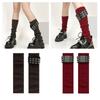 Gothic Punk Ribbed Knit Leg Warmer Sleeve with Metal Rivets Leather Belt Motorcycle Boot Covers Footless Socks for Women