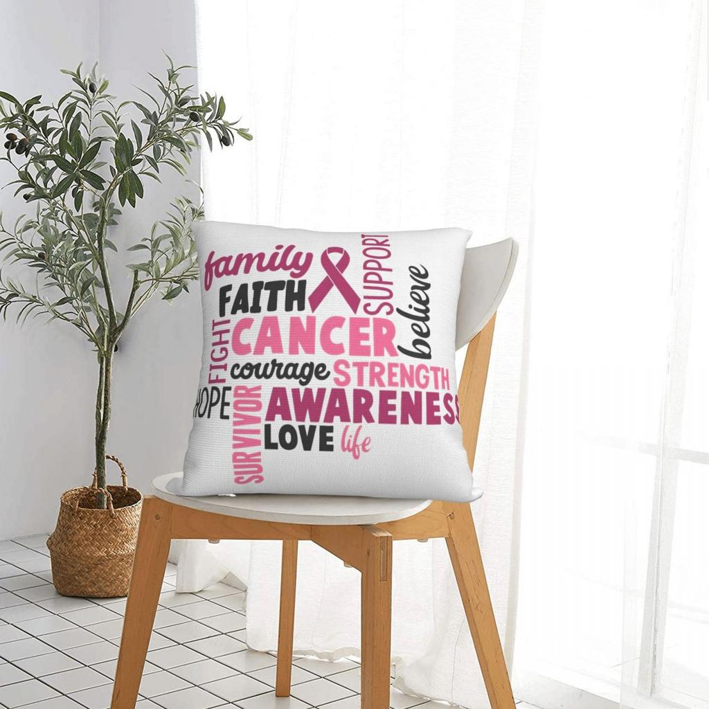 Breast Cancer Pillow Case Cushion Cover Vintage Zippered Decor Pillowcase for Home 40x40cm