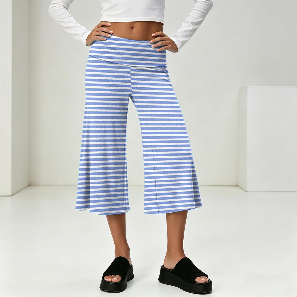 Fashionable Women's Summer Leisure Vacation High Waist Wide Leg Cropped Pants