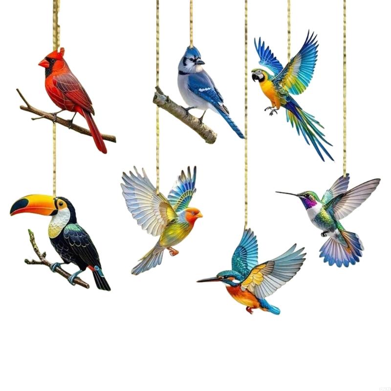 62KD Acrylic Bird Snowman Hanging Pendants Set Car Mirror Window Decoration Ornaments