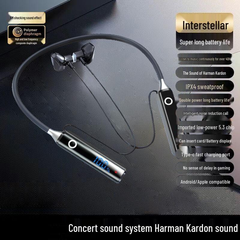 Wireless Bluetooth Earphones 003: Ultra-Long Battery Life, Power Display, Low Latency, Neckband Semi-In-Ear Design.