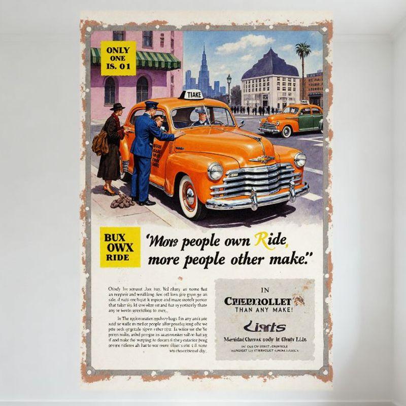 

Vintage Chevrolet Taxi Ad Metal Tin Sign, Mid-20th Century NYC Street Scene, Wall Decor for Bar Man Cave Home Restaurant 20x30cm（7.8x11.8inch）