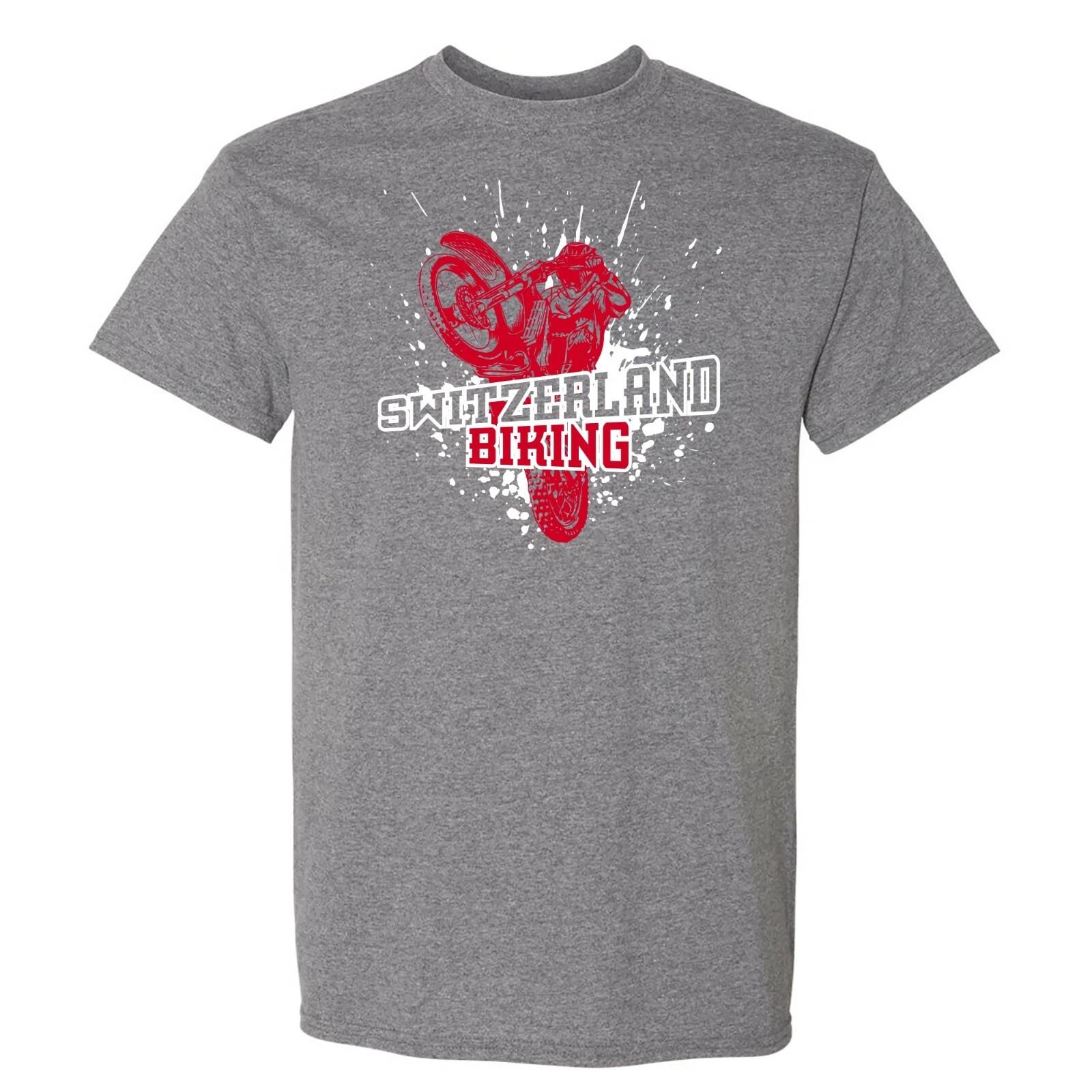 Switzerland Biking - Cycling Summer Sports T Shirt - Graphite Heather S