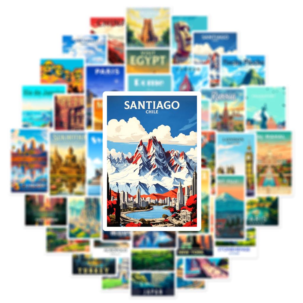 50Pcs/Set Famous City Landmarks Mini Poster Stickers DIY Fashion Waterproof Doodle Decals Stickers (2 Styles)