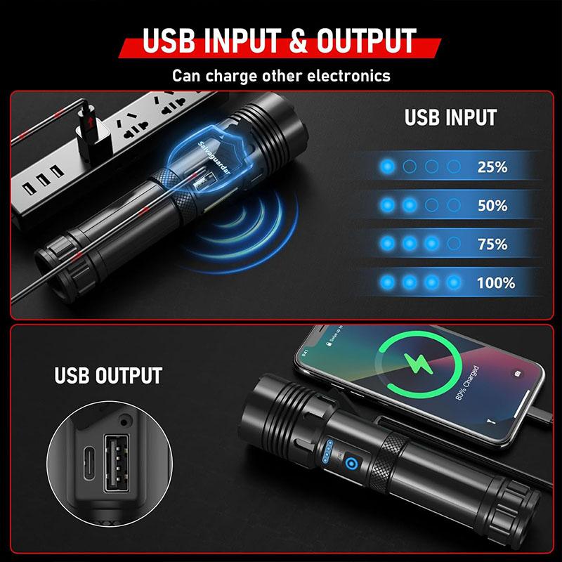 Super Powerful LED Flashlight With Side Lights High Power Torch Light Tactical Flashlight Type C Rechargeable Camping Lamp