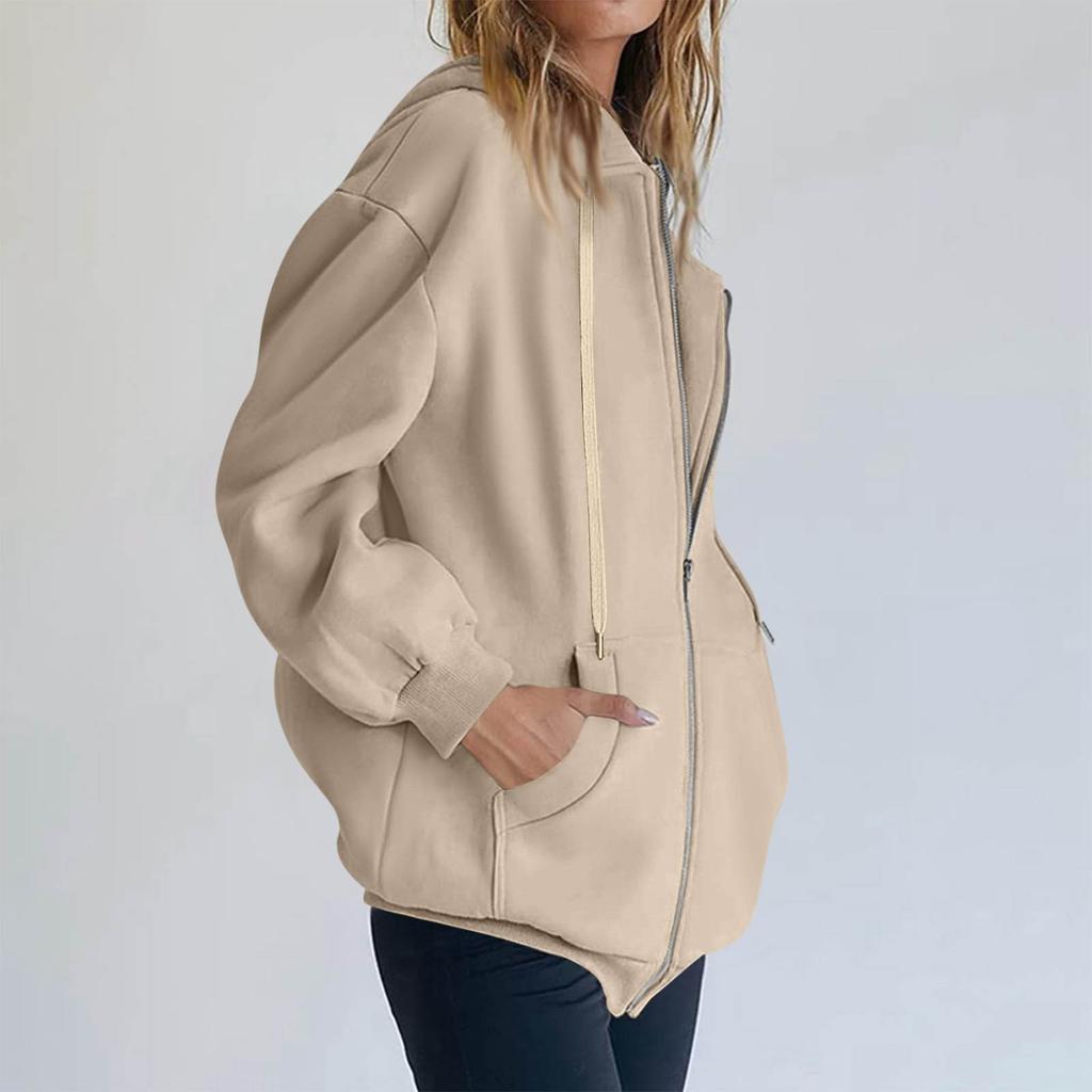 Hanorac cu glugă cu mânecă lungă, cu fermoar, la modă de toamnă, pentru femei