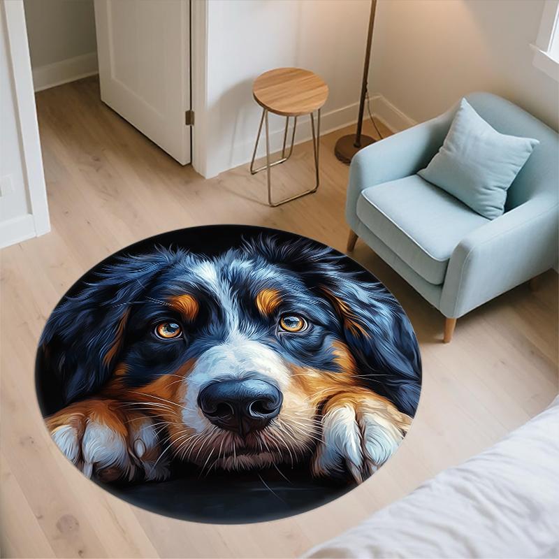 Black Australian Shepherd pattern round rug,Carpet Rug for Living Room Bedroom Playroom ,Non-slip Floor Mat,Holiday Gifts and Birthday Gifts.