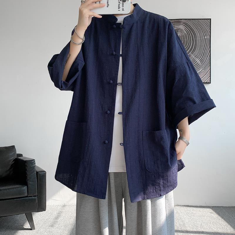 

Мужской костюм Чжуншань в китайском стиле с длинными рукавами из хлопка и льна 4XL (Fits 90-100 kg)