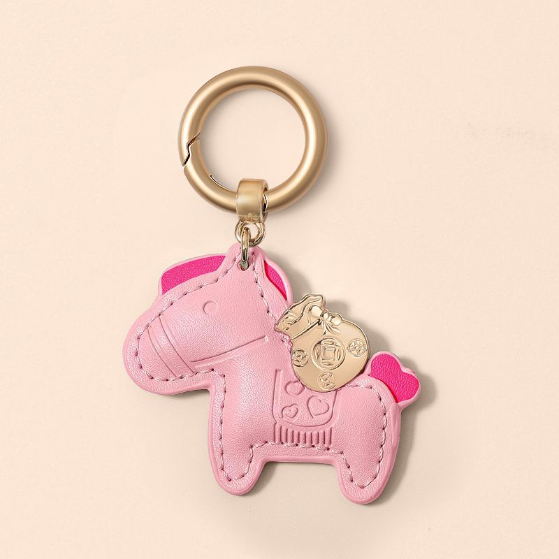 Women Leather Charms Bag Pendant KeyChain Cartoon Pony Rocking Horses Keyring Cute Animal Ornament Accessories