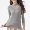 Lace top women's long-sleeved autumn and winter new large-size women's clothing semi-turtleneck mesh inner bottoming shirt