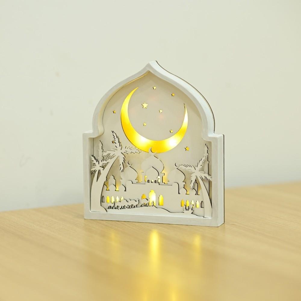 Creative Night Light Ornament LED Eid Wooden Decoration Handmade Eid Desktop Ornament  Scene Layout
