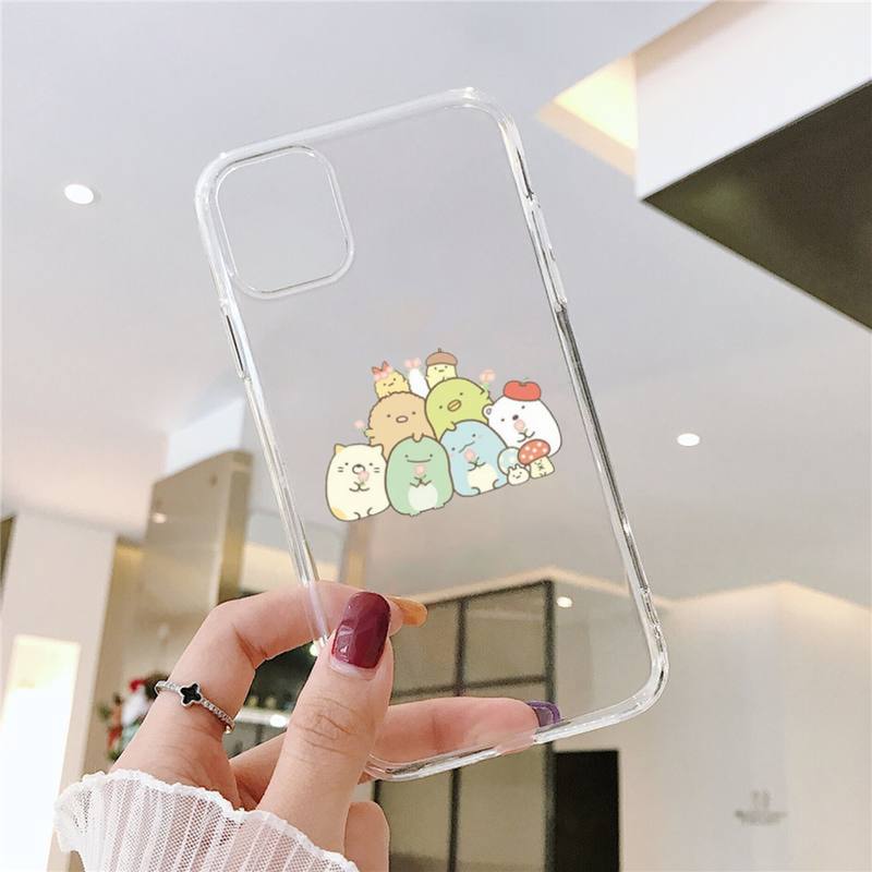 Cute Cartoon Sumikko Gurashi Phone Case For iPhone 11 12 Mini 13 14 15 Pro XS Max X Plus SE XR Transparent Shell
