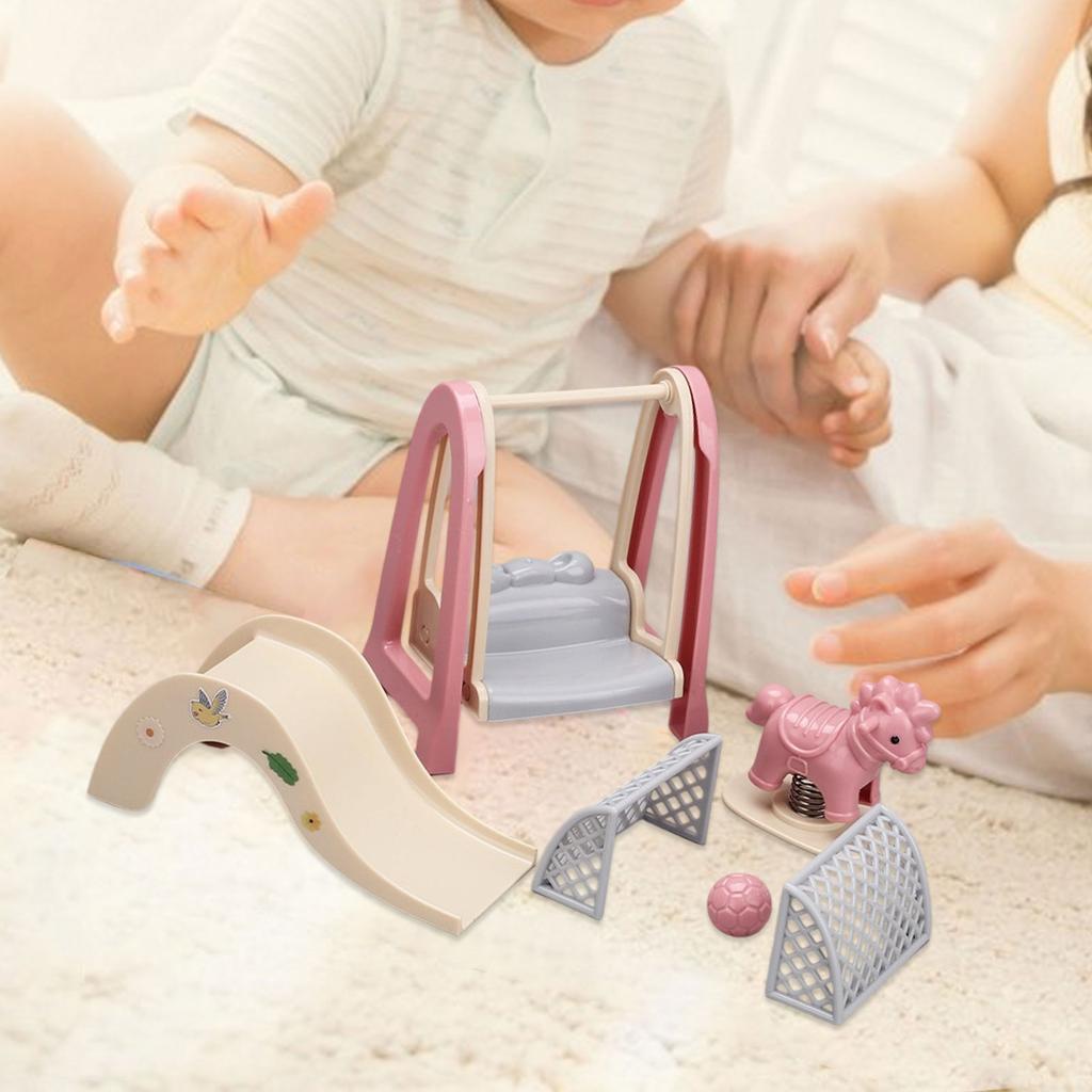 1/12 Scale Amusement Park Slide Horse Swing Play House Toy Set for Kids Dollhouse Accessories Small Simulation Play Equipment