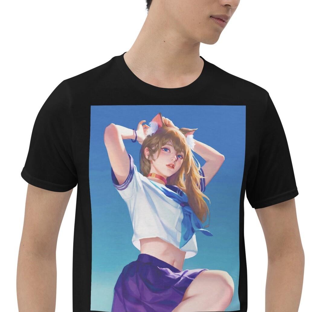 Anime Cat Girl Harajuku Kawaii Short-Sleeve Unisex T-Shirt Mens Womens Tees Top XL