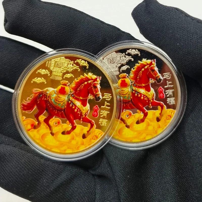40MM Metal Gold Collection 2026 Year Chinese New Year Souvenir Coins Lucky Animal Horse Collectible Coins Silver Challenge Coin