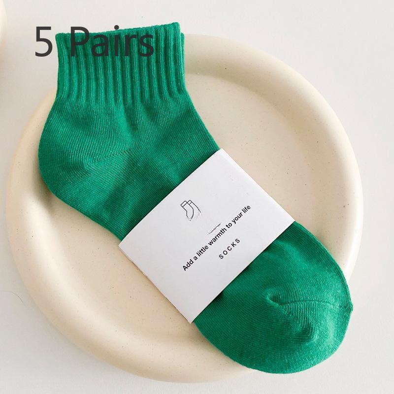 

5 пар женских весенне-летних модных носков-гольфов в стиле преппи, простых однотонных 5 Pairs