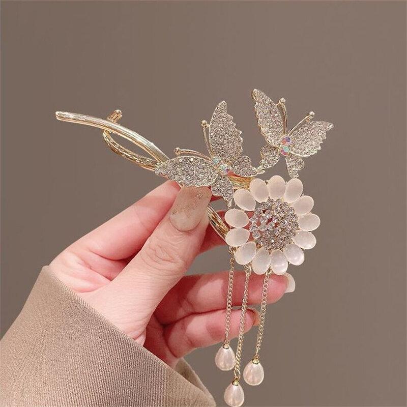 Haarspangen mit Sonnenblumen-Quaste, modische Haarklammer, elegante funkelnde Quaste, Schmetterlings-Haarspange, Clip-Zubehör