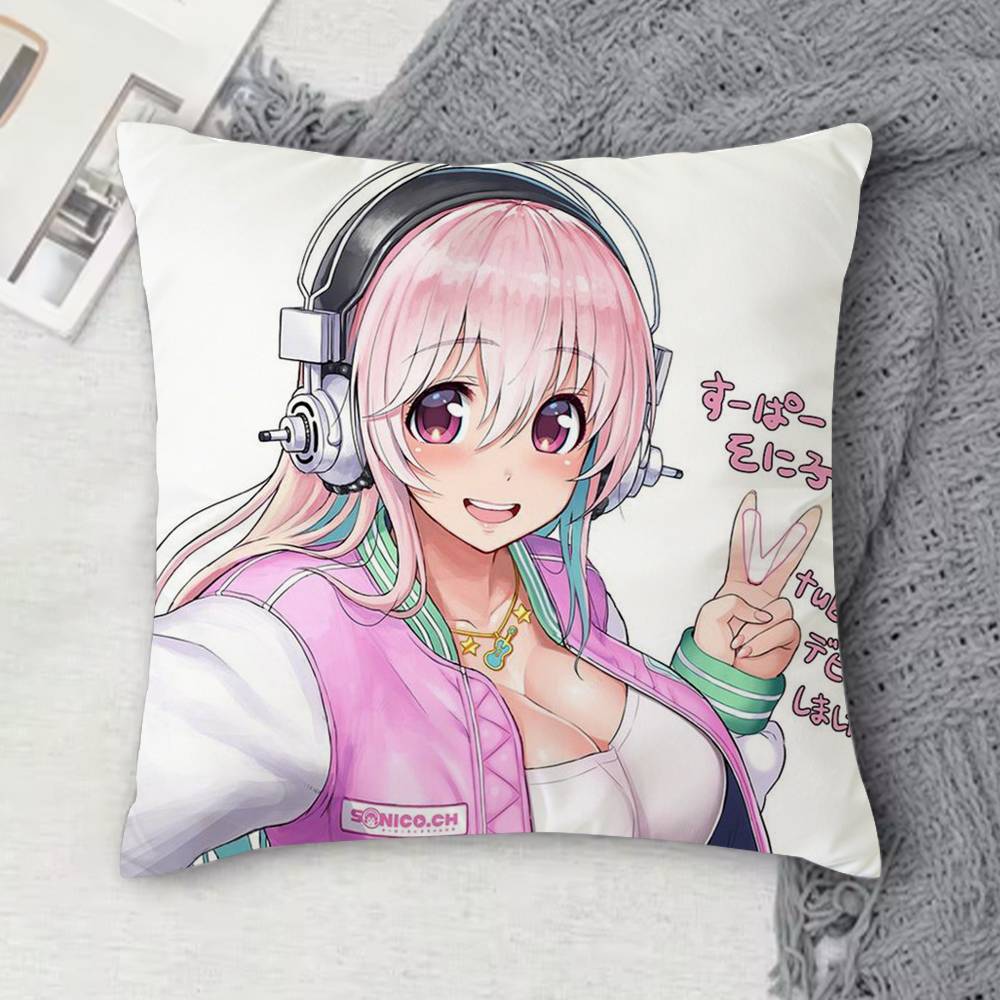 S-Super Sonico Double-Sided Printed Square Decorative Cushion Cover For Sofa Living Room Home Decor