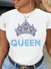 Blue Queen Crown Print Round Neck Short Sleeve TShirt for All Seasons Fashion Harajuku Kawaii Tshirt Unisexs Y2K Clothing