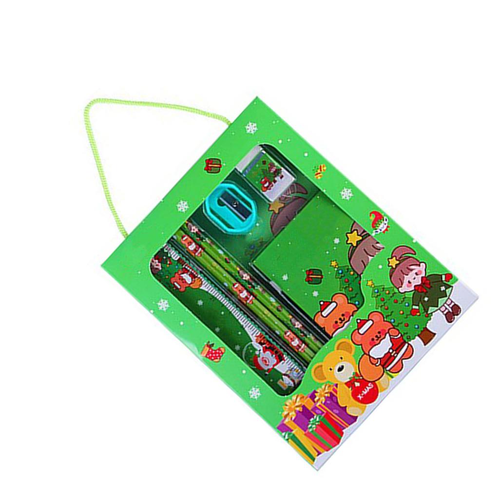 Christmas Stationery Set Multipurpose Innovative Exquisite Cute Cartoon Pencil Eraser Ruler Sharpener Note Pad Set