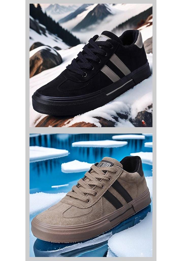 2026 Winter Men's Plush Cotton Shoes - Warm, Comfortable, Lace-up, Low Top Velvet Casuals with Flat Bottom.