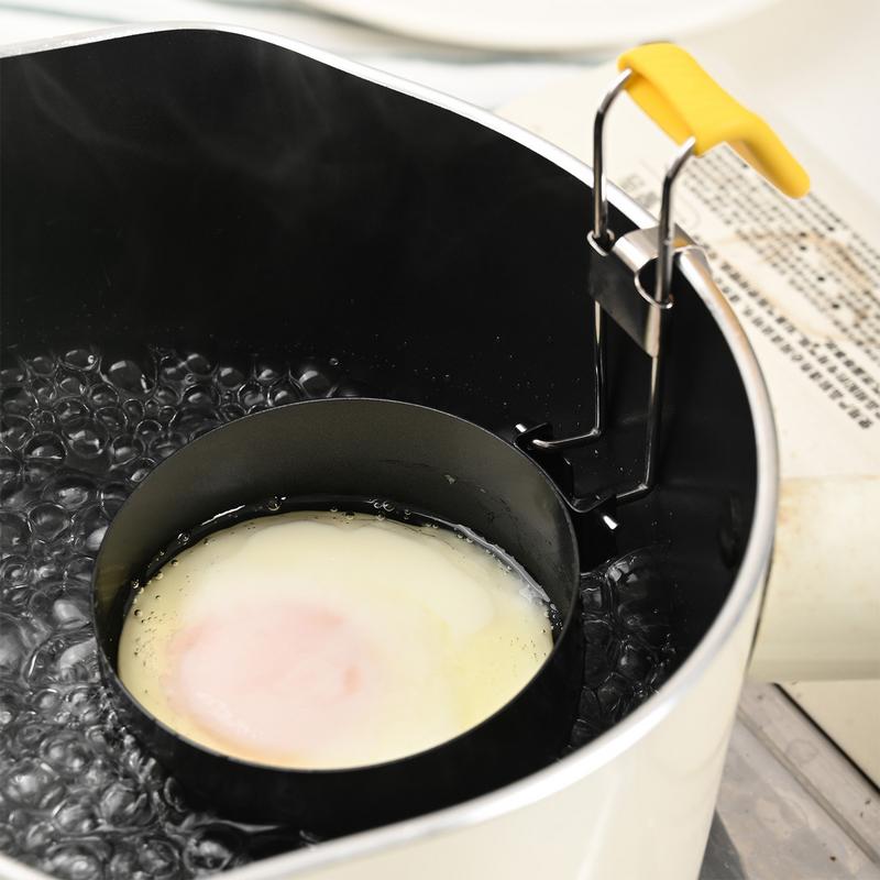 Egg Cooker Ring Large Capacity 2X Non-stick Fried Egg Molds with Removable Foldable Handle Anti-Scald Silicone Cover Pancake
