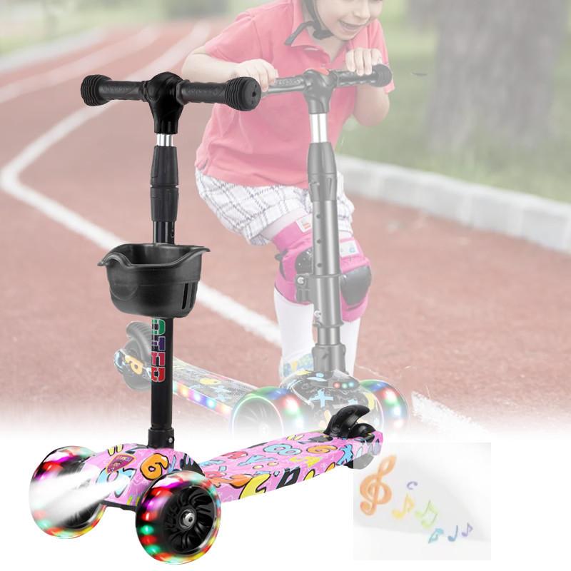 Scooter Adjustable Kids With Music Function Headlight Three Plastic Wheeled