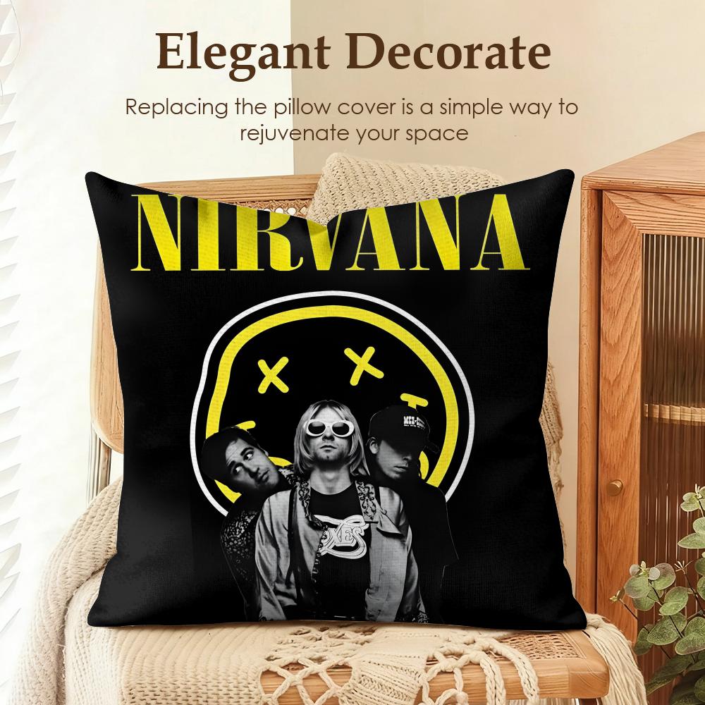 Band NNirvana Cushion Cover Natural Linen Organic Fabric DoubleSided Printing Sofa Home Decor Gift Pillow Case
