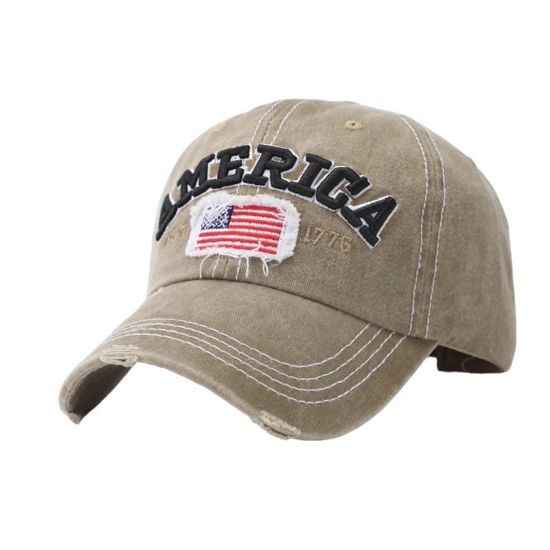 AMERICA Alphabet Baseball Cap Washed Ripped Baseball Cap Female American Flag Cap Amazon Popular