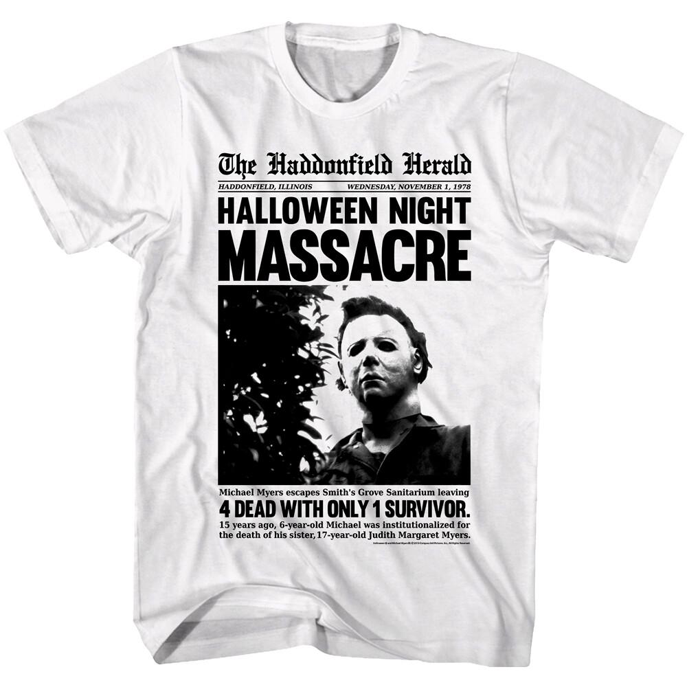 Halloween Haddonfield Herald Headline Mens T Shirt Massacre Horror Michael Myers S