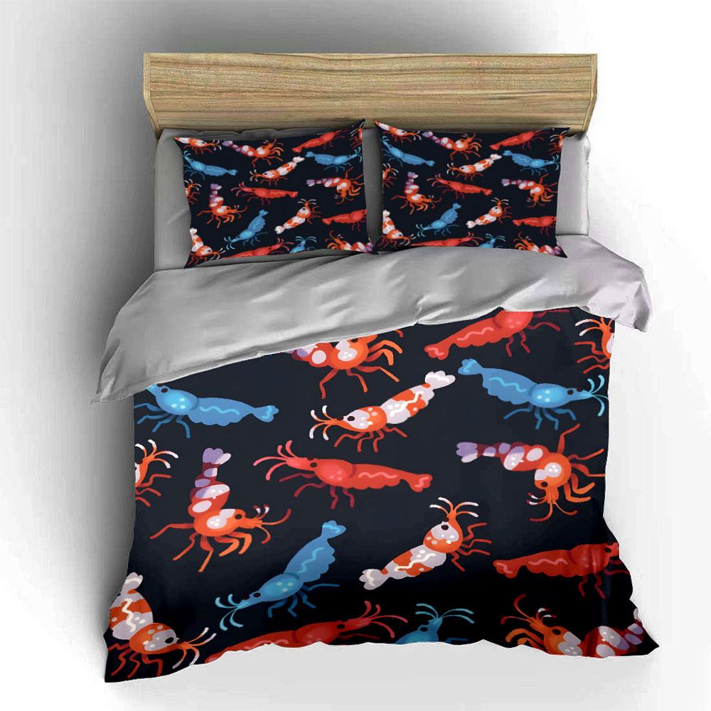 Colorato Cartoon Gamberetti Stampa Morbido Confortevole Copripiumino Set Biancheria da Letto Incluso 1*Copripiumino 2*Federe Lusso Regalo