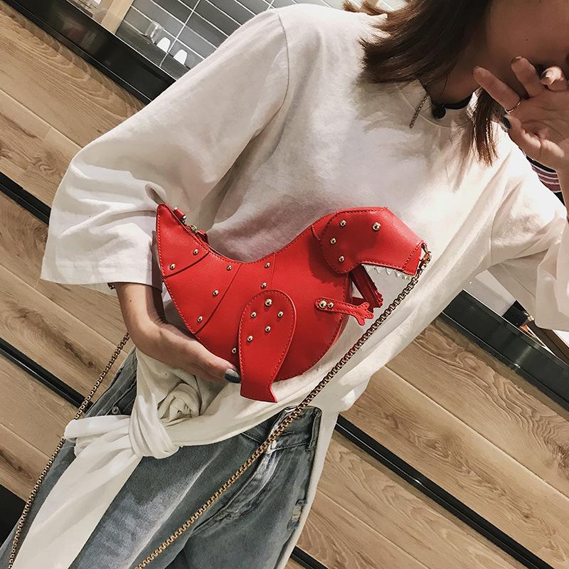 Personalized Bag Women's 2025 New Cartoon Cute Trendy Dinosaur Shape Rivet Decoration Shoulder Crossbody Creative Small Bag