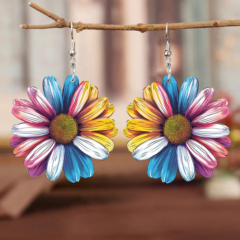 

Retro Ethnic Colorful Sunflower Pattern Acrylic Earrings with Symbolic Meaning