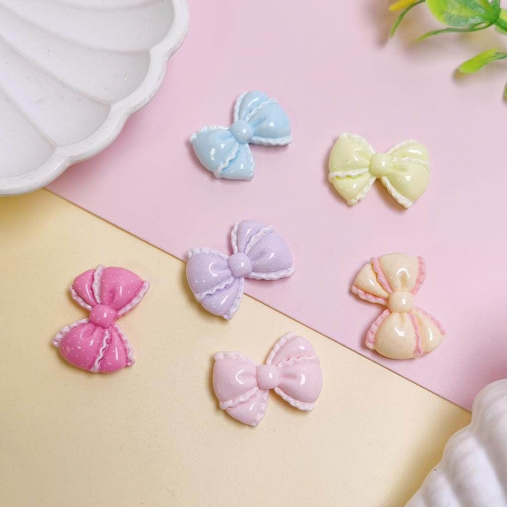 100Pcs Mixed Colors Bowknot Theme Resin Flatback Cabochons Cute Bow Tie Slime Charms for DIY Jewelry Scrapbooking Craft