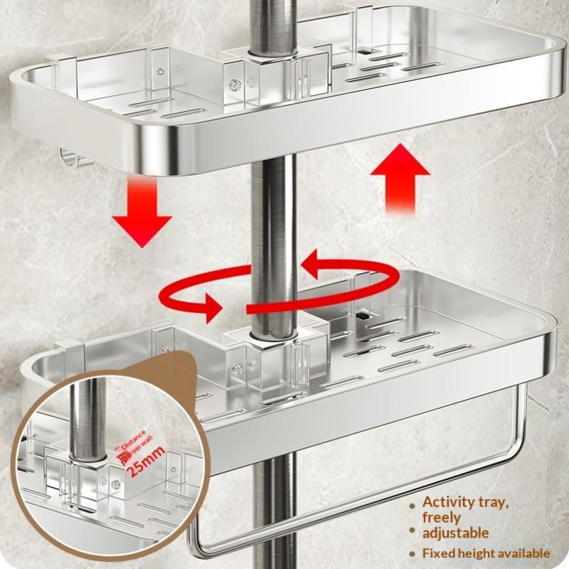Punch-Free Shower Caddy With Towel Rod Bathroom Shelf Shampoo Soap Holder Shower Tray For Toilet Bathroom Organizer
