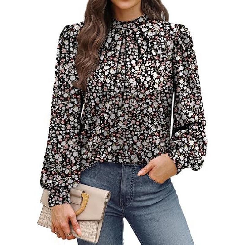 Spring Autumn Stand Collar Loose Casual Elegant Pullover Blouse Women Long Sleeve Solid Color Folds Shirt Top