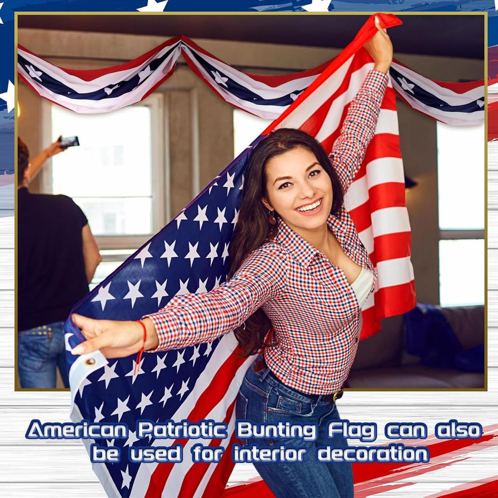 2 X 20 Ft 4th of July & Independence Day Decor Wear Resist Oversized Patriotic Bunting Flags for Outdoor Porch Garden Decoration