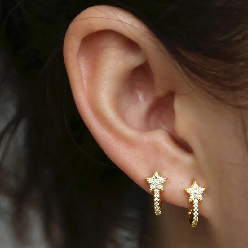 

CAOSHI Exquisite Star Design Small Hoop Earrings for Women Trendy Gold Color/Copper Color Daily Wear Accessories Zircon Gifts