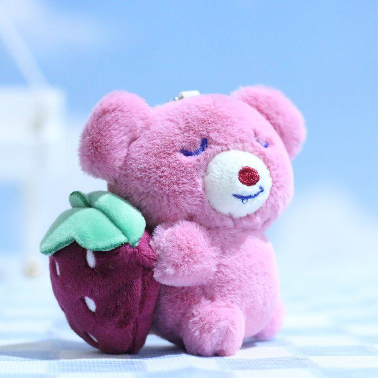 

Bear Sweet Strawberry Plush Toy Keychain Cute Cartoon Animal Doll Ideal For Charm Bag розовый
