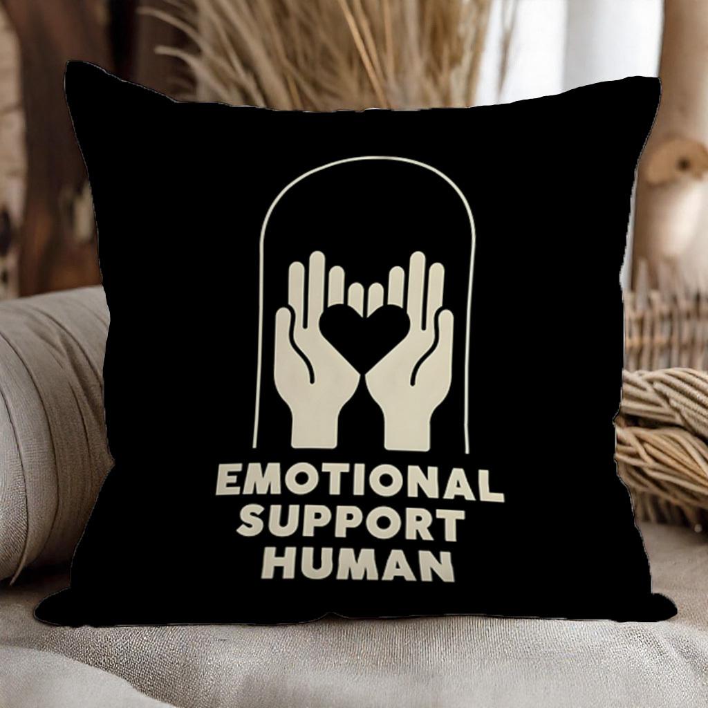 "Emotional Support Human" Pillow Cover 2D Printed Polyester Sofa Cushion Case – Calming Hand & Heart Design 40X40Cm
