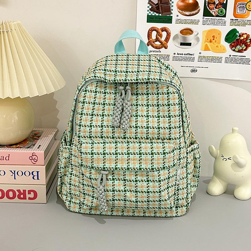 Schoolbag Japanese ins small fresh plaid small schoolbag female college student versatile casual backpack soft sister cute little backpack