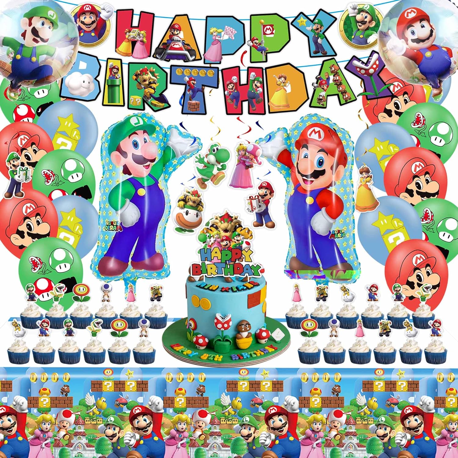 Mario Party Supplies Birthday Party Favors Super Mario Bros Birthday Decorations Include Birthday Banners, Balloons, Tablecloth, Cake Decoration,